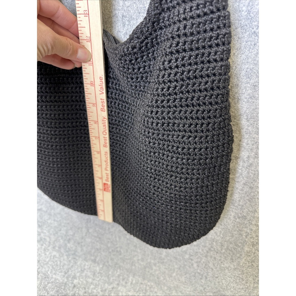 The Sak Hobo Crochet Shoulder Bag Black Woven Zip Solid Minimalist Capsule - Picture 6 of 14